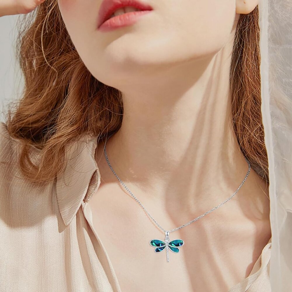 Sterling Silver Opal Abalone Shell Dragonfly Neck… - image 5